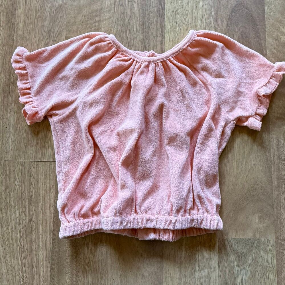 VIGNETTE KIDS terry button down coral top